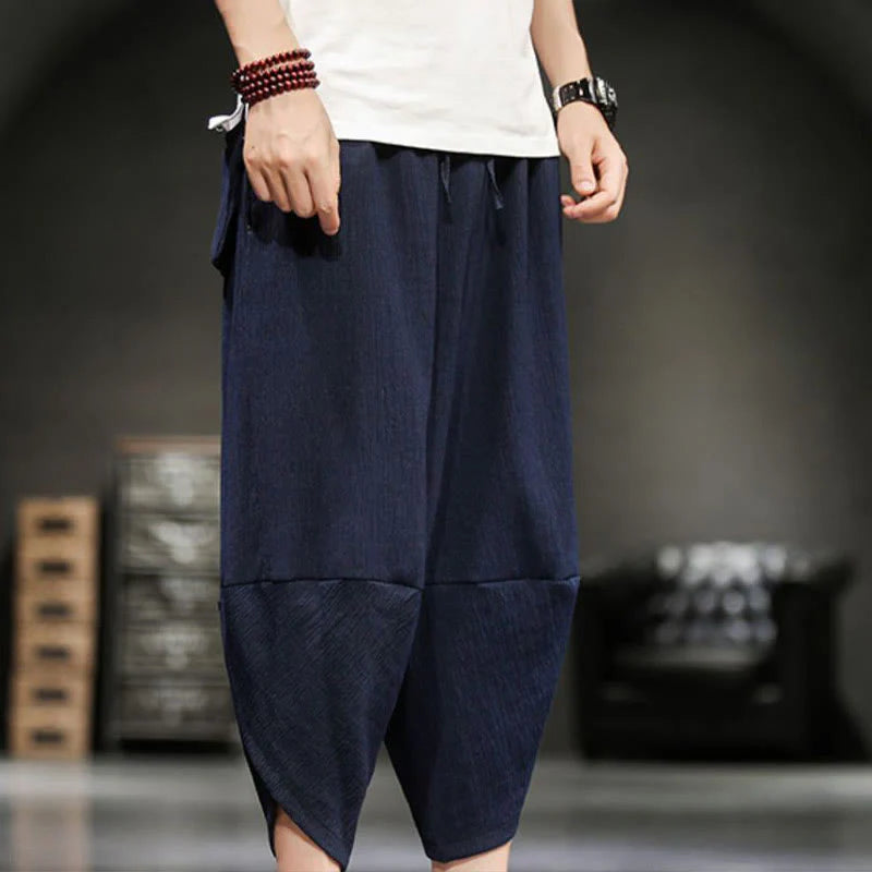 Buddha Stones Summer Solid Men's Cropped Pants With Pockets