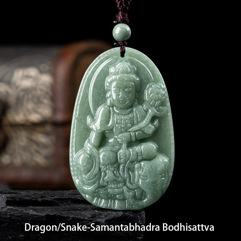Buddha Stones Chinese Zodiac Natal Buddha Natural Jade Wealth Prosperity Necklace Pendant (Extra 30% Off | USE CODE: FS30)
