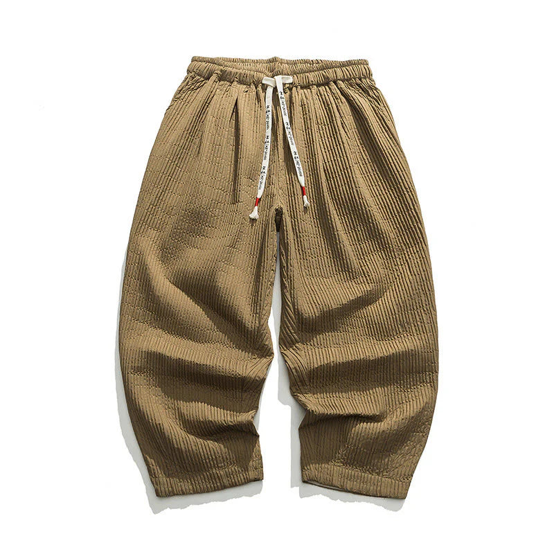 Buddha Stones Fall Solid Color Drawstring Men's Ankle-Length Harem Pants With Pockets