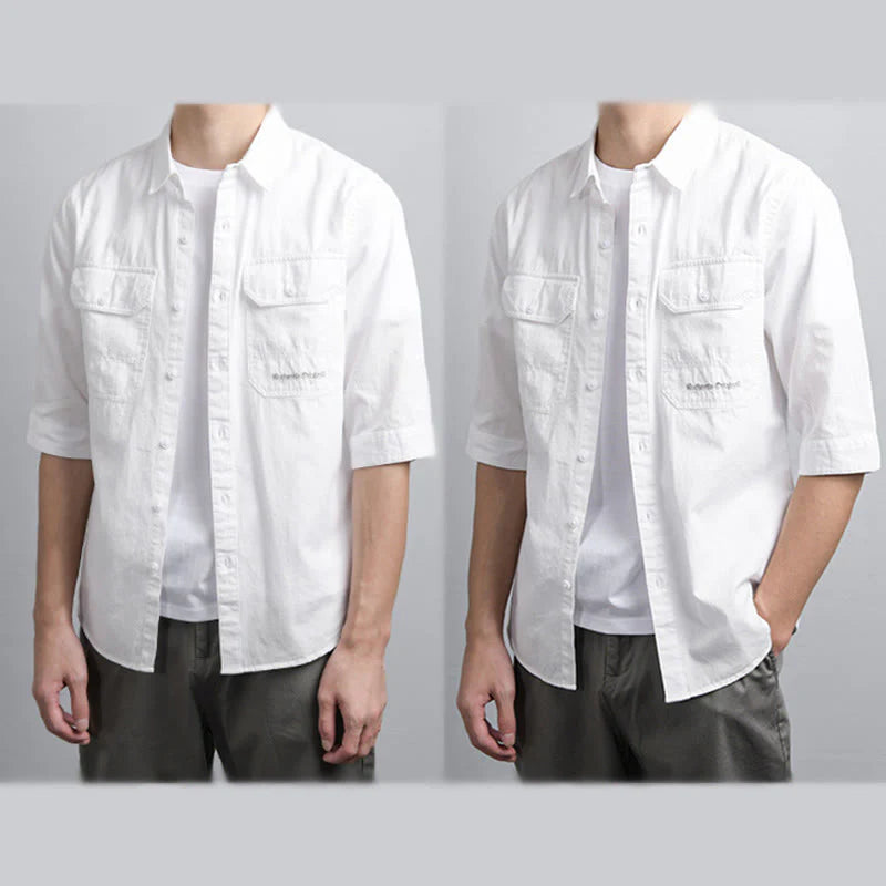 Buddha Stones Summer Buttons Down Two Decorative Pockets Men's Half Sleeve Cotton Shirt