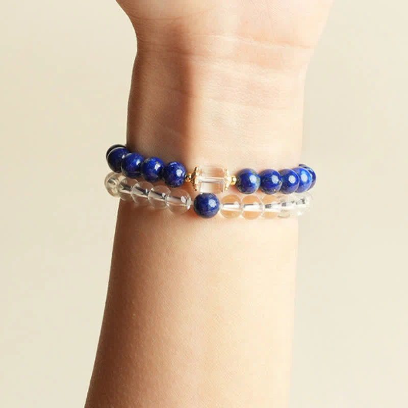 Buddha Stones Lapis Lazuli Clear Quartz Balance Beaded Bracelet