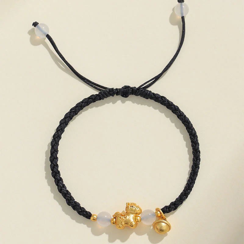 Buddha Stones Year Of The Horse Red String White Agate Connection Braided Bracelet