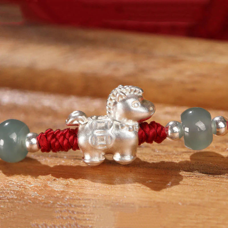 Buddha Stones Year of the Horse Cinnabar Jade Red String Blessing Bracelet