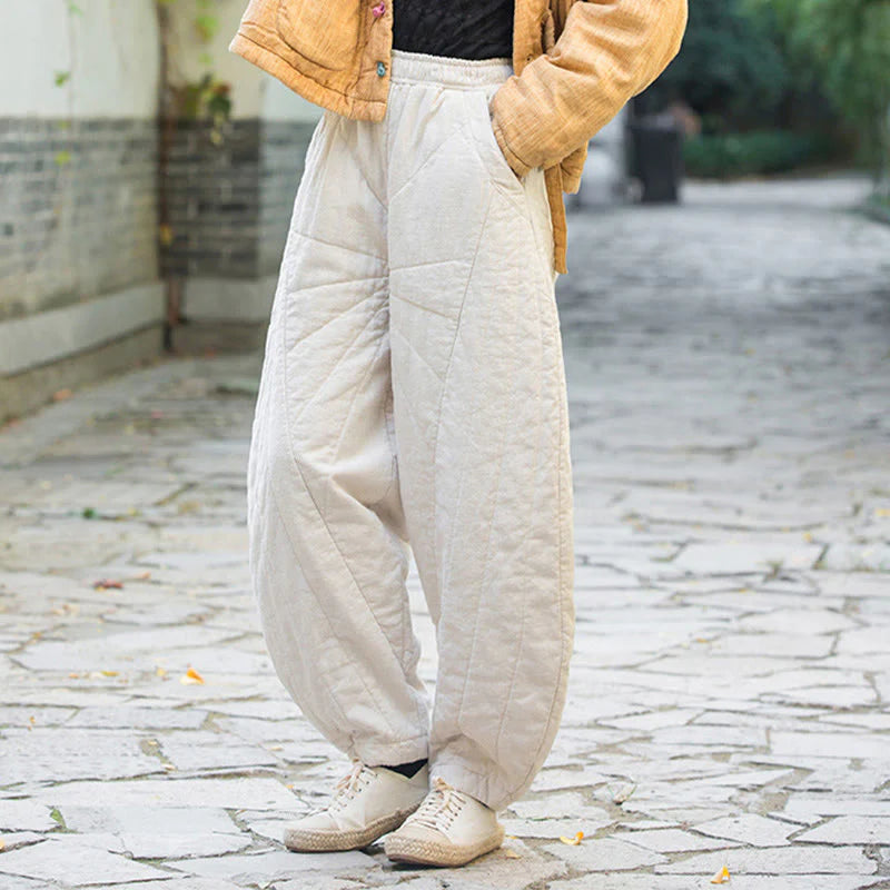 Buddha Stones Plain Cotton Thick Women's 7-8 Length Pants With Pockets