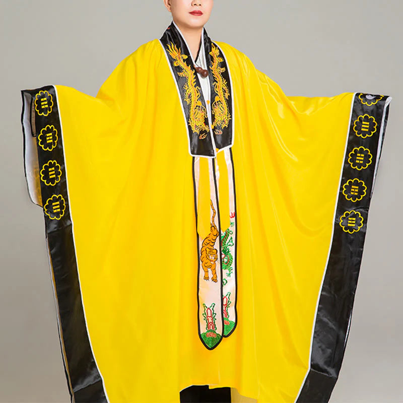 Buddha Stones Wudang Embroidery Dragon Tiger Long Wide Sleeve Unisex Taoist Robe Kimono For Qigong Ceremony