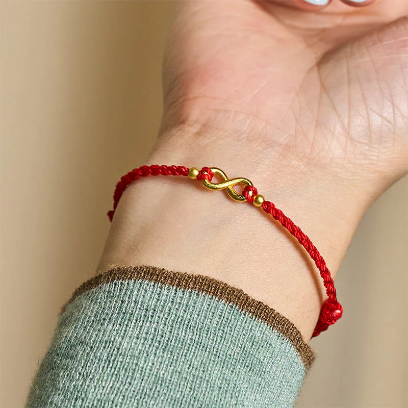 Buddha Stones Infinity Charm Brass Red String Adjustable Protection Bracelet