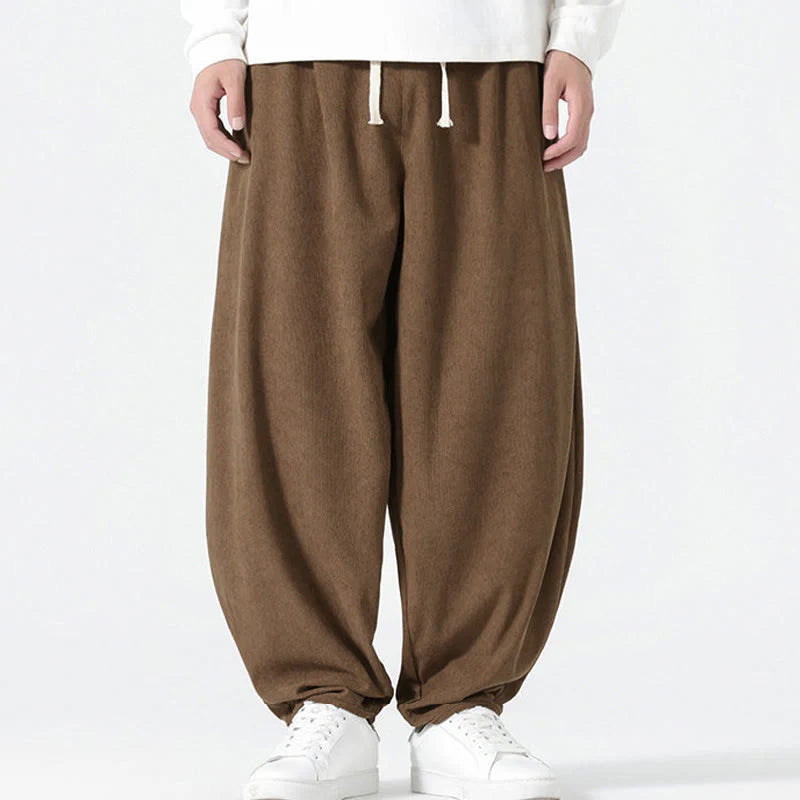 Buddha Stones Fall Solid Color Corduroy Men's Harem Pants With Pockets