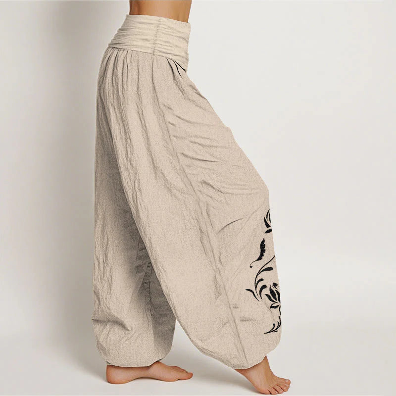Buddha Stones Cotton Stable Lotus Petals Pattern Women's Elastic Waist Harem Pants