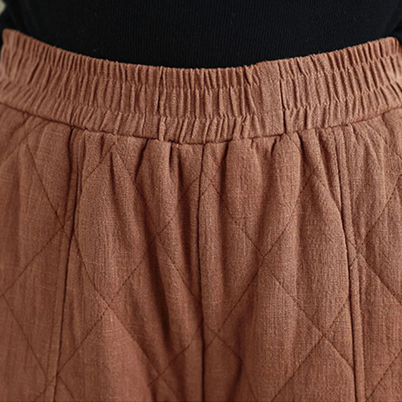 Buddha Stones Winter Diamond Pattern Cotton Women's Pants With Pockets