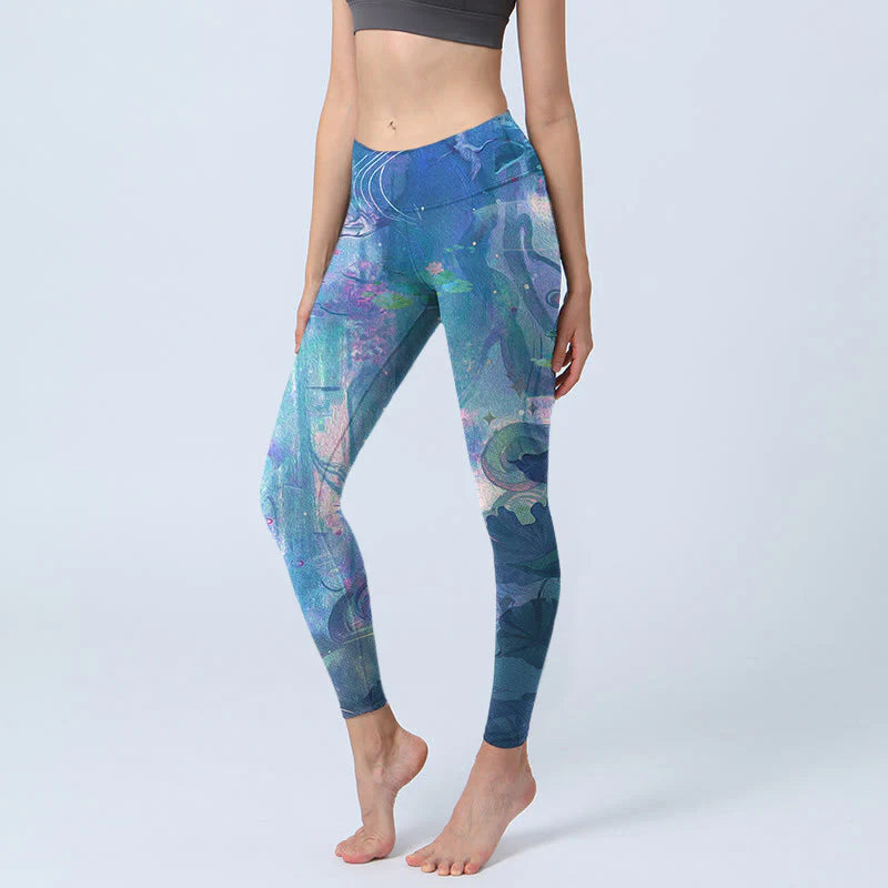 Buddha Stones Lotus Flowers Leaves Birds Gym Leggings Women's Yoga Pants