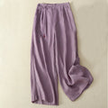 Buddha Stones Spring Casual Solid Color Drawstring Design  Women's Cotton Linen 7-8 Length Wide Leg Pants With Pockets