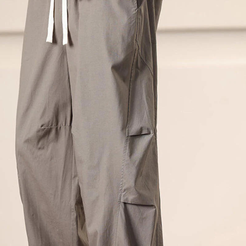 Buddha Stones Commute Spring Solid Color Drawstring Men's Harem Pants With Pockets