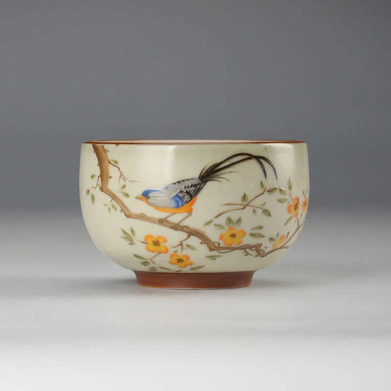 Buddha Stones Bird On Branches Copper Coin Teacup Kung Fu Tea Cup