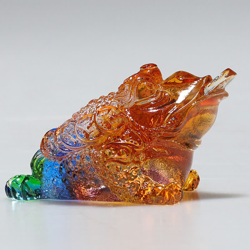 Buddha Stones Feng Shui Frog Handmade Liuli Crystal Art Piece Wealth Home Office Decoration