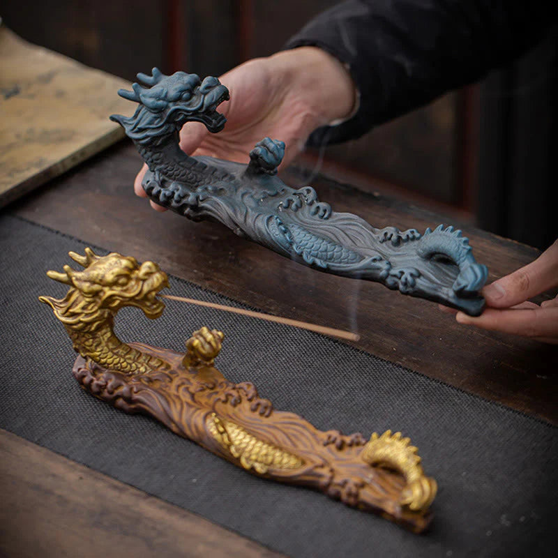 Buddha Stones Dragon Protection Ceramic Stick Incense Burner Decoration