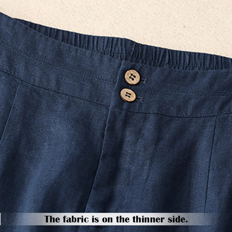 Buddha Stones Summer Casual Simple Design Linen Women's Wide Leg Pants With Zipper Pockets