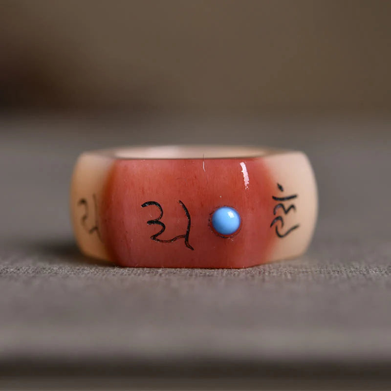 Buddha Stones Camel Bone Om Mani Padme Hum Carving Protection Ring