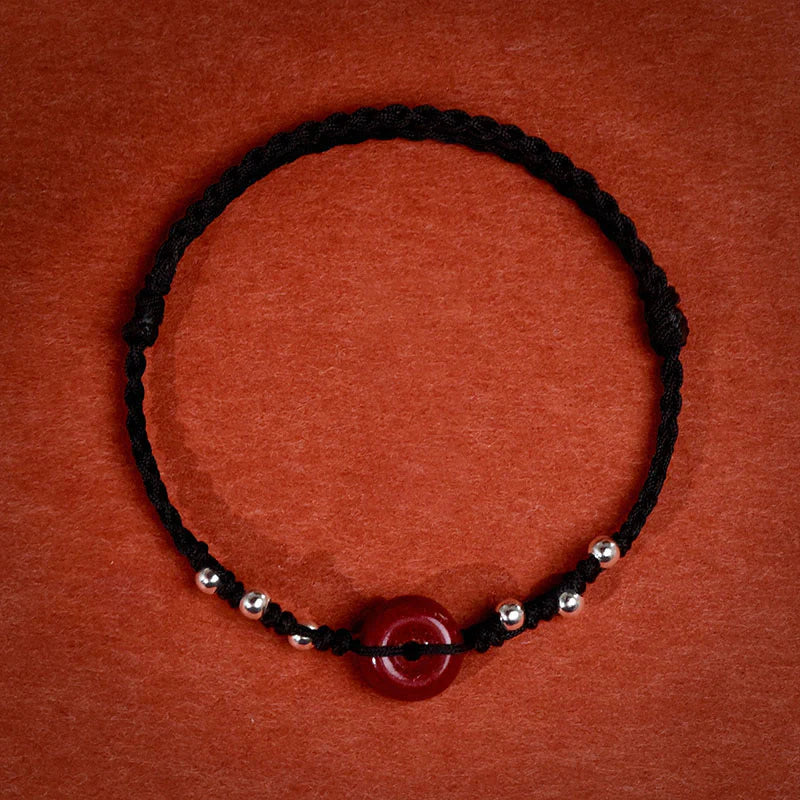 Buddha Stones Cinnabar Peace Buckle Handmade String Adjustable Blessing Bracelet Anklet