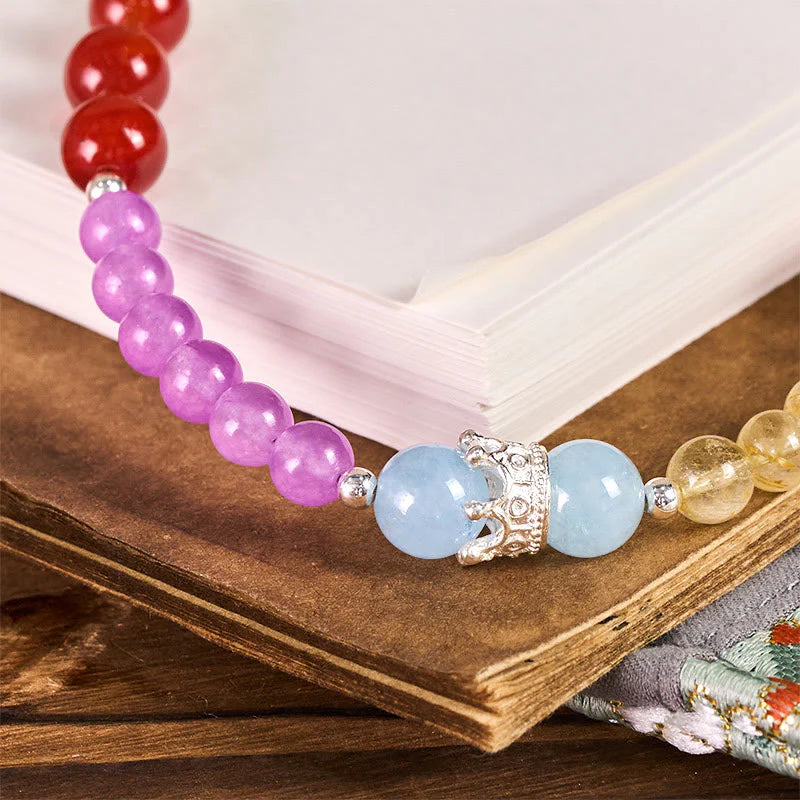 Buddha Stones Purple Chalcedony Citrine Crown Beaded Harmony Key Chain Phone Hanging Decoration