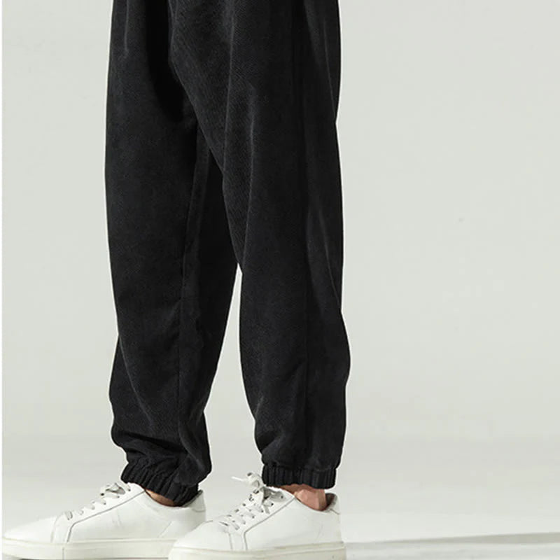 Buddha Stones Fall Plain Corduroy Embroidery Design Men's Harem Pants With Pockets