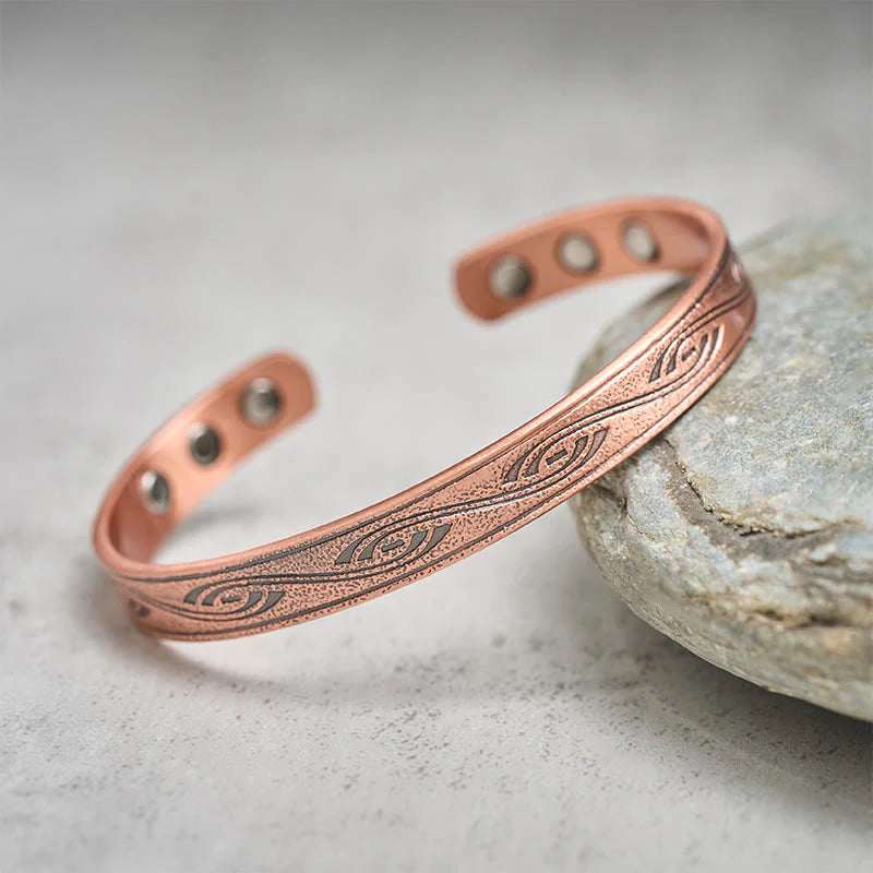Buddha Stones Spiral Pattern Copper Balance Open Adjustable Cuff Bracelet Bangle