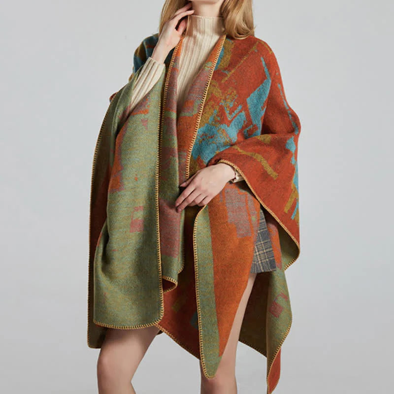 Buddha Stones Tibetan Orange Shawl Warm Cloak Scarf