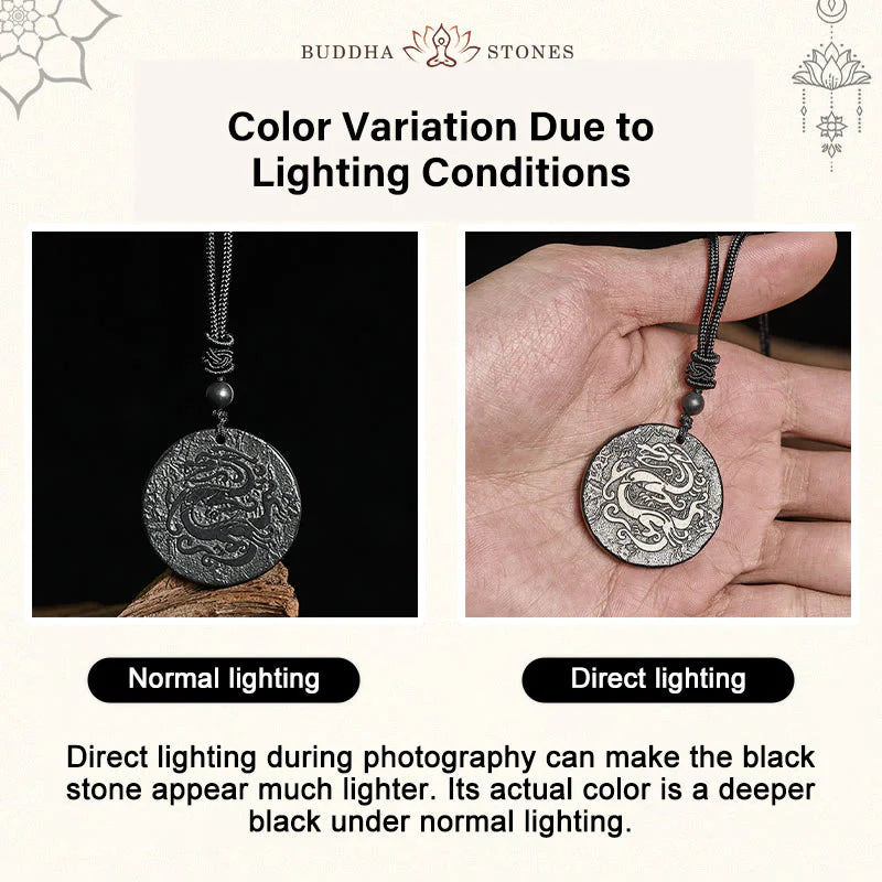 Buddha Stones Carved Dragon Pattern Authentic Shungite Stone Inner Strength Necklace Pendant