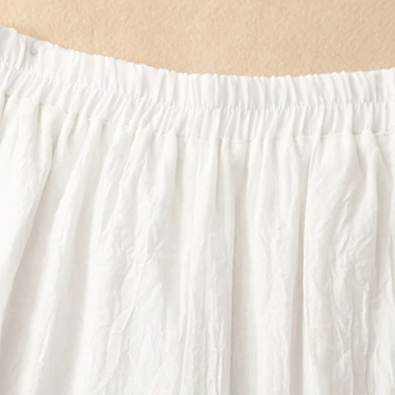 Buddha Stones Casual Plain Color Chinese Frog Button Cotton Linen Women's Wide Leg Pants