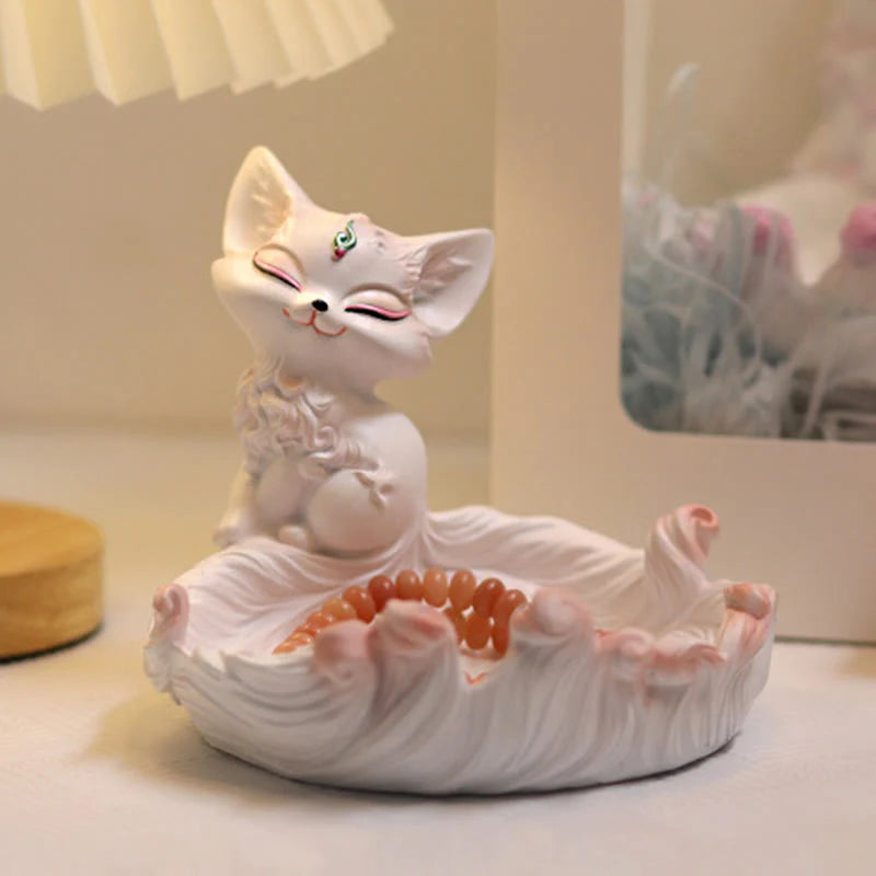 Buddha Stones Nine Tailed Fox Luck Resin Storage Ornaments Home Decoration