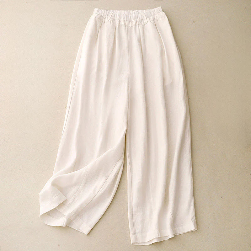 Buddha Stones Solid Color Cotton Women's Wide Leg Pants With Pockets