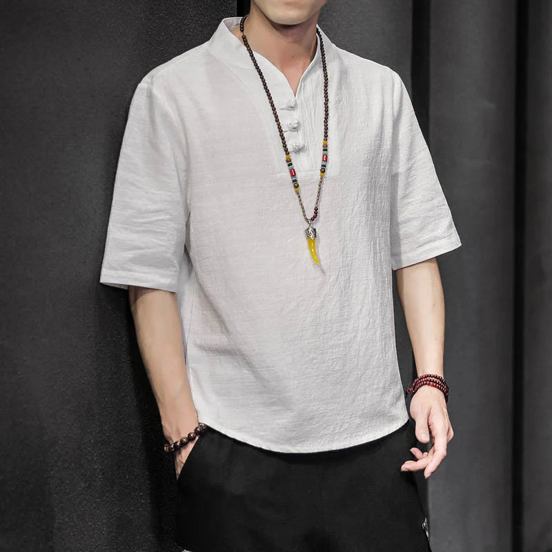 Buddha Stones Casual Summer Half Sleeve Shirt Cotton Men Clothing