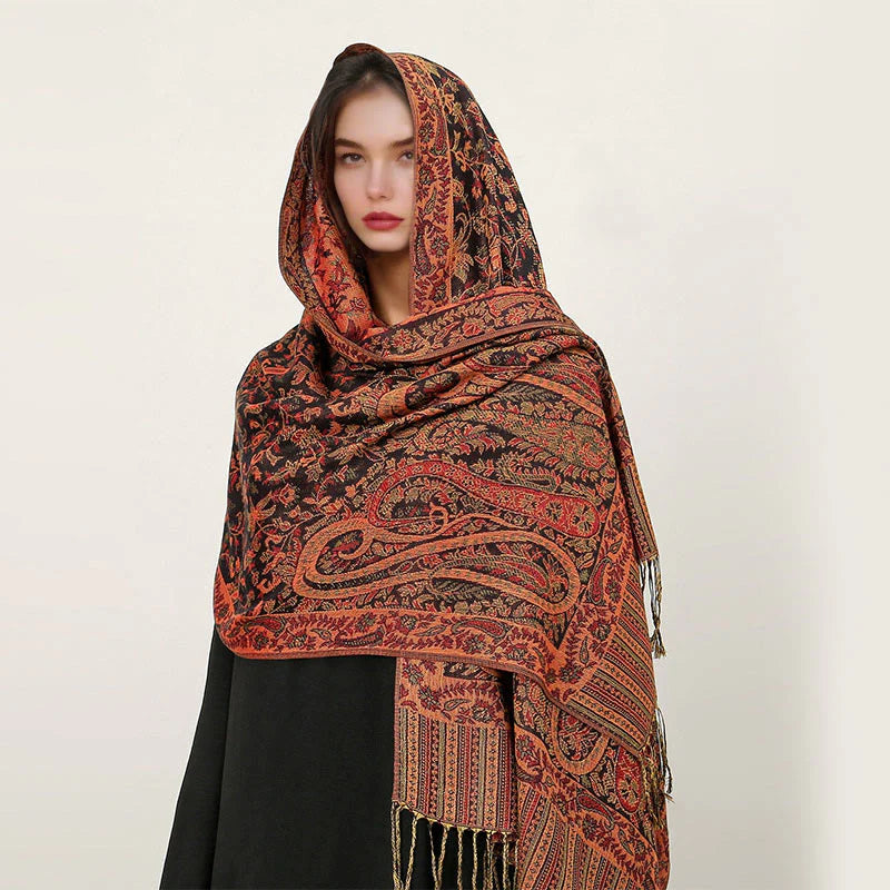 Buddha Stones Ethnic Daily Tibetan Paisley Pattern Tassel Cozy Scarf Shawl
