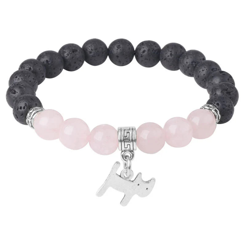 Buddha Stones Black Lava Rock Crystal Beads Animal Pattern Healing Bracelet