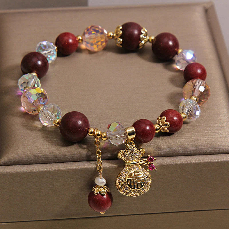 Buddha Stones Sandalwood Fu Character Lucky Fortune Money Bag Charm Protection Bracelet