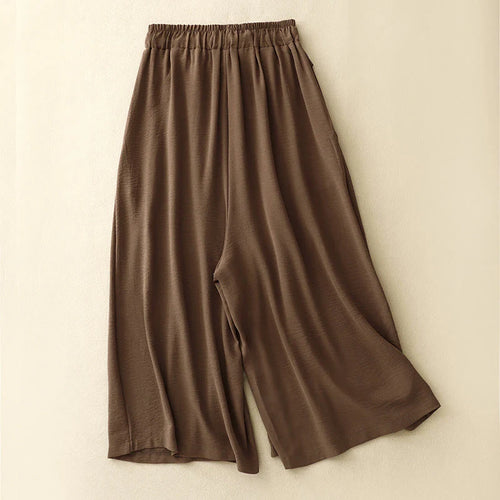 Buddha Stones Causal Ethnic Simple Drawstring Design Women's Wide Leg Cropped Pants With Pockets