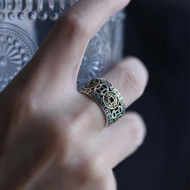 Buddha Stones Five-Emperor Coins Balance Adjustable Ring (Extra 30% Off | USE CODE: FS30)