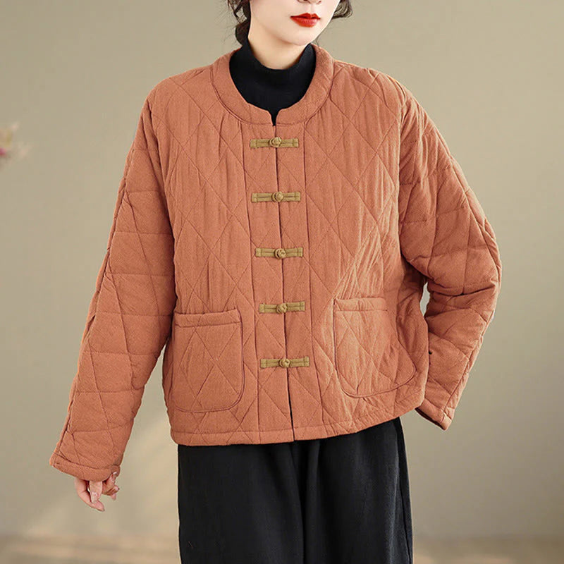 Buddha Stones Women's Plain Cotton-padded Tai Chi Zen Long Sleeve Jacket With Pockets