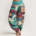 Buddha Stones Cotton Colorful Ocean Wave Various Flower Pattern Women's Elastic Waist Harem Pants