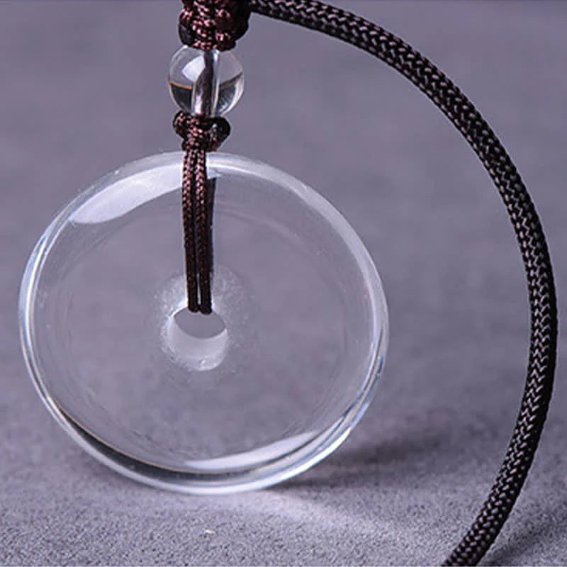 Buddha Stones Natural Clear Quartz Peace Buckle Protection Rope Necklace