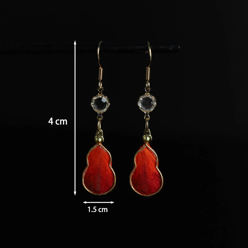 Buddha Stones Handcrafted Red Silk Art Gourd Glass Blessing Fortune Hook Earrings