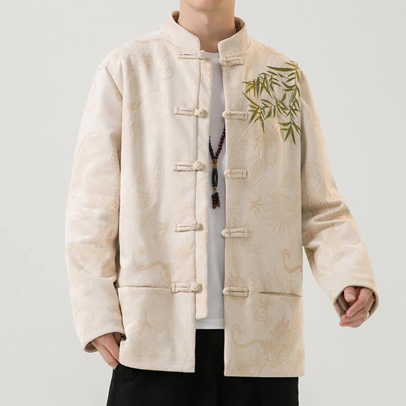 Buddha Stones Bamboo Dragon Frog-Button Desgin Long Sleeve Men's Jacket