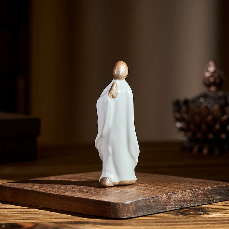 Buddha Stones Meditation Monk Ceramic Statue Serenity Home Decoration