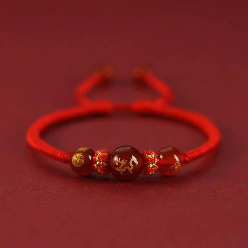 Buddha Stones Handmade Red Agate Chinese Zodiac Red String Braided Protection Bracelet