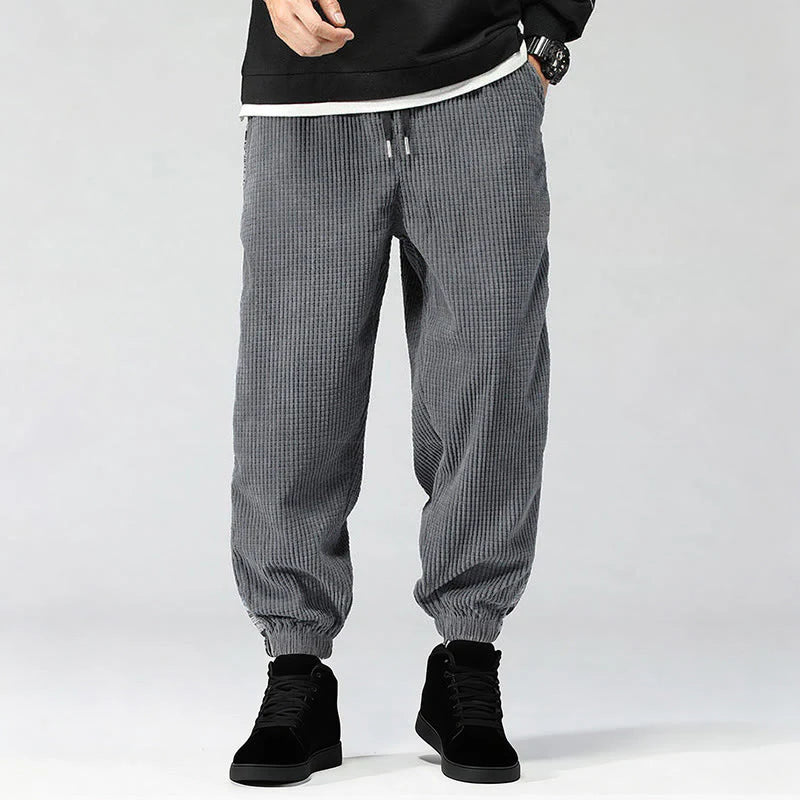Buddha Stones Fall Solid Drawstring Side Paisley Pattern Straight Leg Ankle-length Corduroy Men's Pants With Pockets