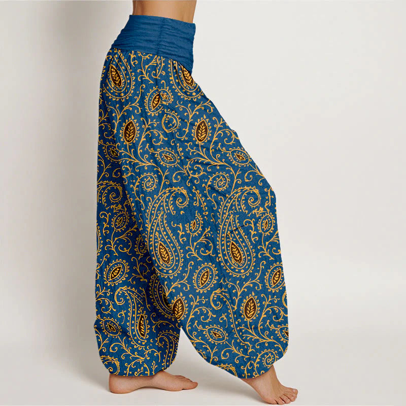 Buddha Stones Cotton Brightly Colored Paisley Style Pattern Women's Elastic Waist Harem Pants