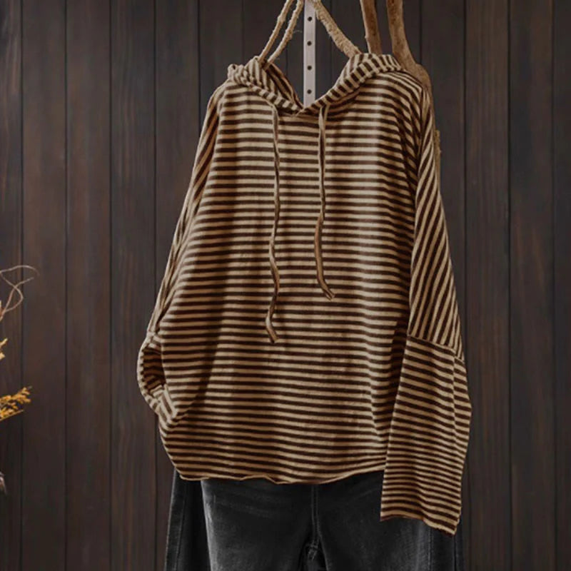 Buddha Stones Spring Striped Pattern Long Sleeve Women's Cotton Hoodie
