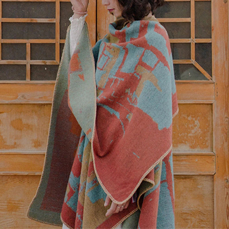 Buddha Stones Tibetan Orange Shawl Warm Cloak Scarf