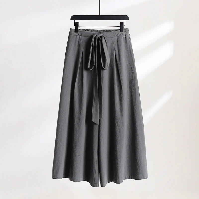 Buddha Stones 2Pcs Fall Lace-up Cotton Kimono Ankle-Length Wide Leg Pants With Pockets Men's Meditation Cloth Set