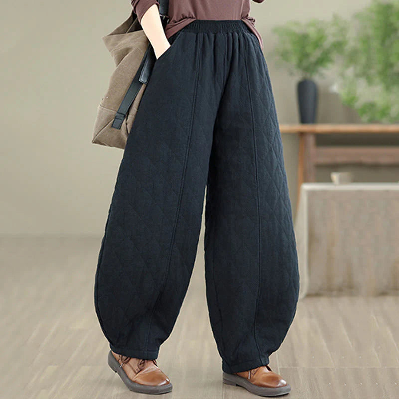 Buddha Stones Winter Diamond Pattern Cotton Women's Pants With Pockets