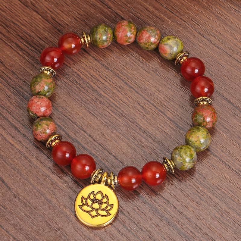Buddha Stones Tibetan Picture Jasper Positive Lotus Bracelet Set (Extra 35% Off | USE CODE: FS35)